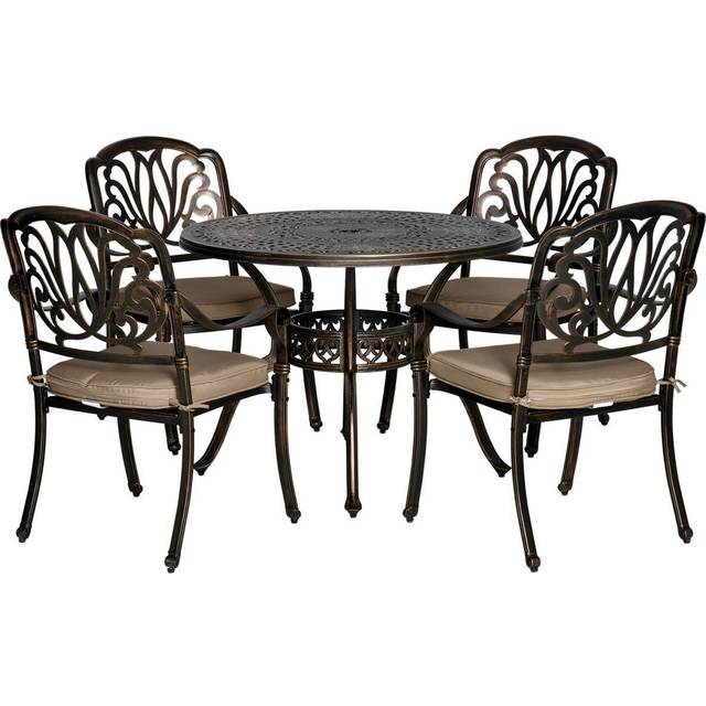 Outsunny 4 Seater Outdoor Dining Set With Cushions Parasol Hole Cast Aluminium - Brown, Brown