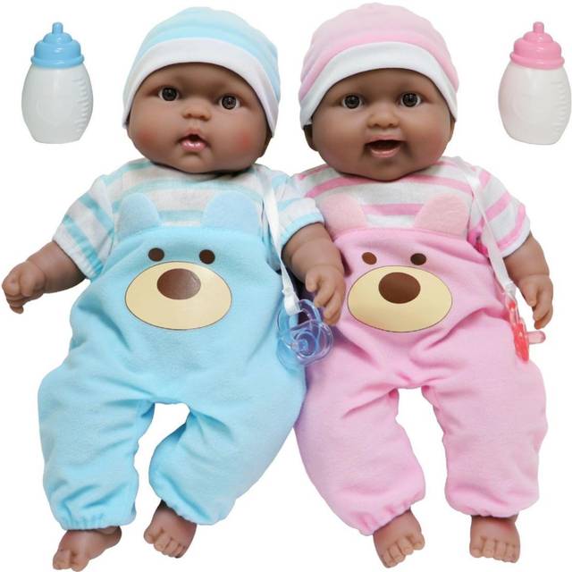 "JC Toys Twins 13"""" Realistic Soft Body Baby Dolls Berenguer Boutique | Twins Gift Set with Removable Outfits and Accessories | Pink and Blue | African"
