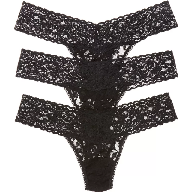 Hanky Panky 3-pack Low Rise Lace Thong - Black - One Size