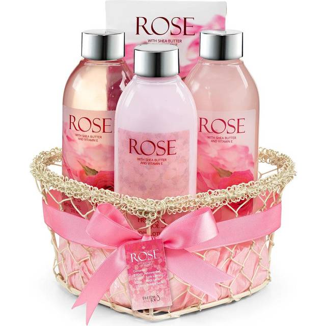 Heart Pink Rose Spa Bath and Body Gift Basket for Women with Shower Gel  Bubble Bath and Body lotion and Bath Salt Bath Gift Set
