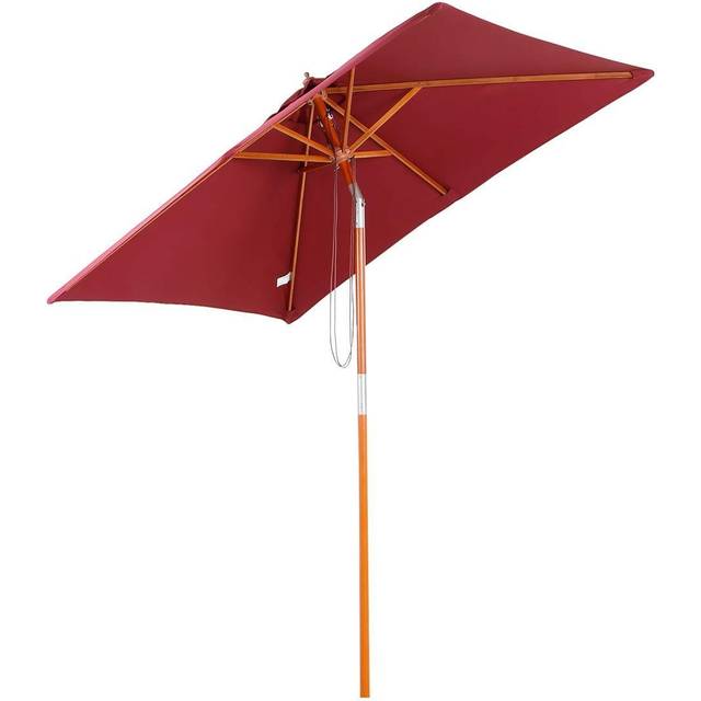 Outsunny Wooden Patio Umbrella Market Parasol Outdoor Sunshade 6 Ribs Wine Red | TJ Hughes