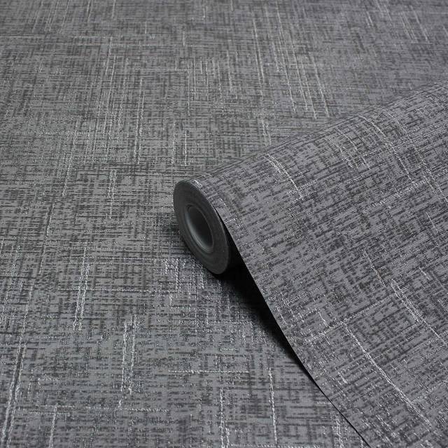 10.5m x 53cm Textured Metallic Finish Wallpaper Roll - Charcoal (1,050cm L X 53cm W)