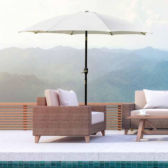 Outsunny 2.7M Patio Umbrella Outdoor Sunshade Canopy w/ Tilt and Crank White | TJ Hughes