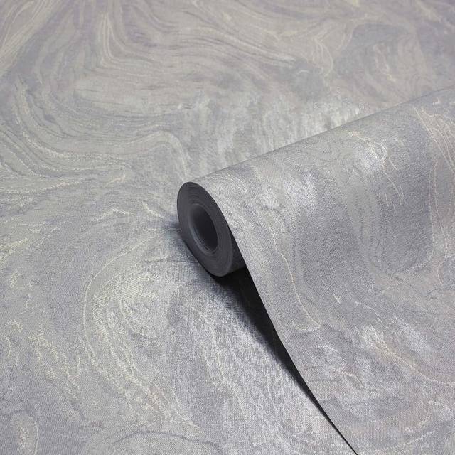 10.5m x 53cm Textured Metallic Finish Wallpaper Roll - Grey (1,050cm L X 53cm W)
