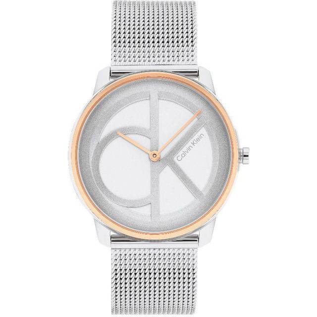 Calvin Klein Unisex Iconic Watch - Silver and Rose Gold Logo Dial - Silver,Rose - 35mm case width