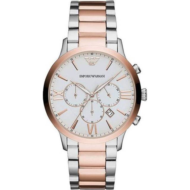 EMPORIO ARMANI AR11209 MEN'S WATCH SILVER ROSE GOLD STRAP WHITE DIAL - Silver