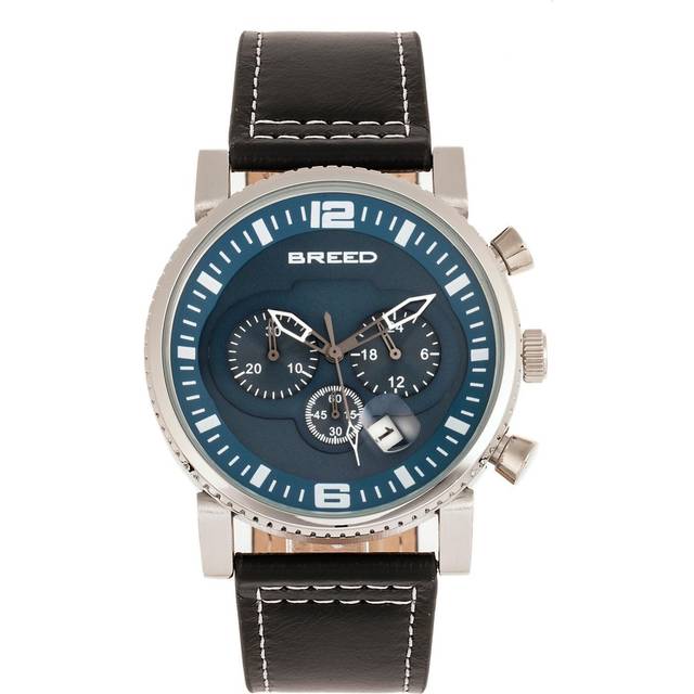 Breed Mens Ryker Chronograph Leather-Band Watch w/Date - Blue Stainless Steel - One Size