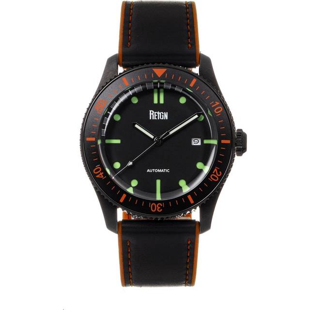 Elijah Automatic Rubber Inlaid Leather-Band Watch with Date - Orange - One Size