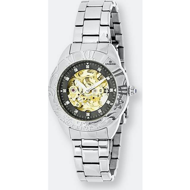 Empress Womens Godiva Automatic MOP Bracelet Watch - Black & Silver Stainless Steel - One Size