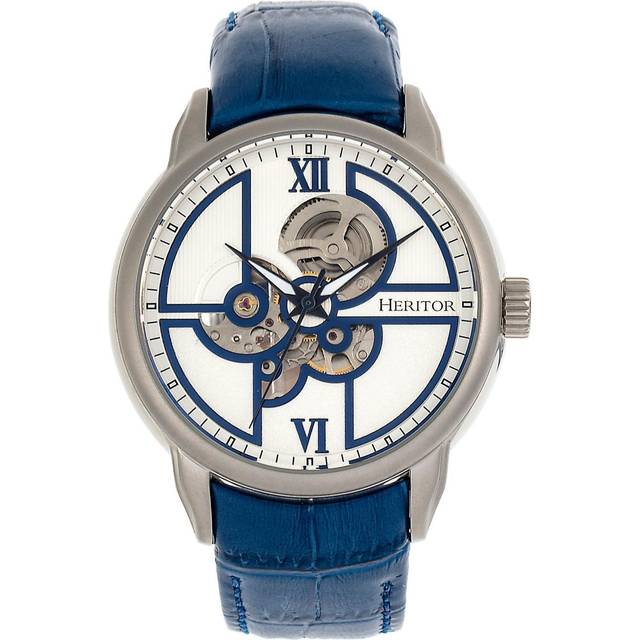 Heritor Automatic Mens Sanford Semi-Skeleton Leather-Band Watch - Blue Stainless Steel - One Size