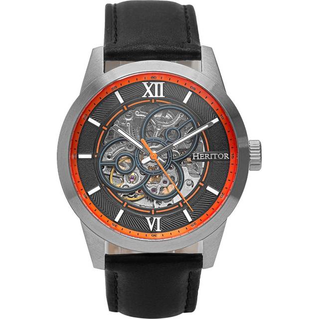 Heritor Automatic Mens Jonas Leather-Band Skeleton Watch - Orange Stainless Steel - One Size