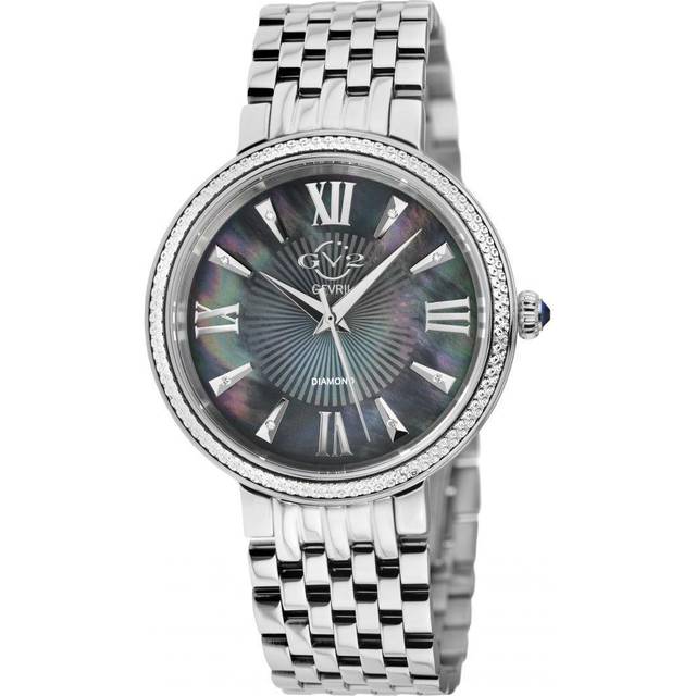 Womens Genoa Black MOP Dial, Stainless Steel Diamond Swiss Quartz Watch - Grey - One Size