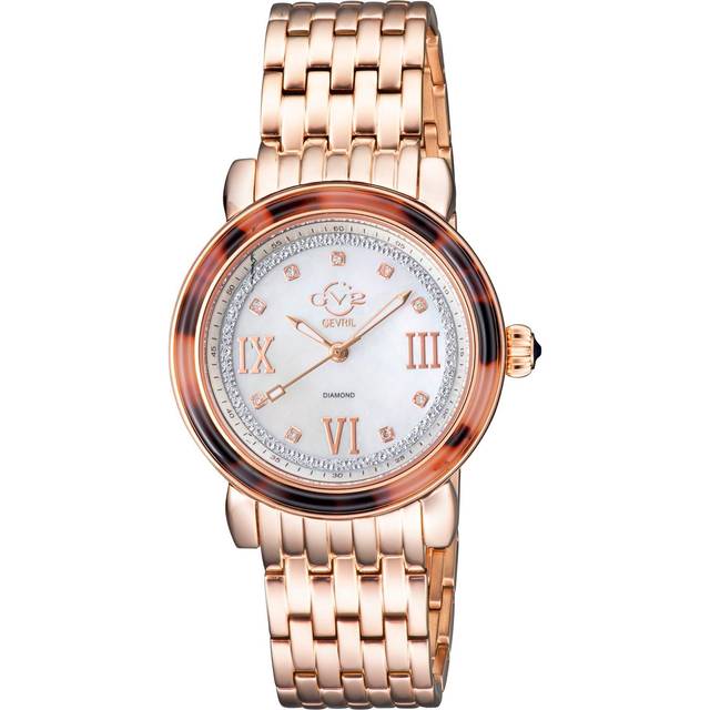 Womens Marsala Tortoise Mother Of Pearl Dial IP RG Bracelet Swiss Quartz Watch - Pink - One Size