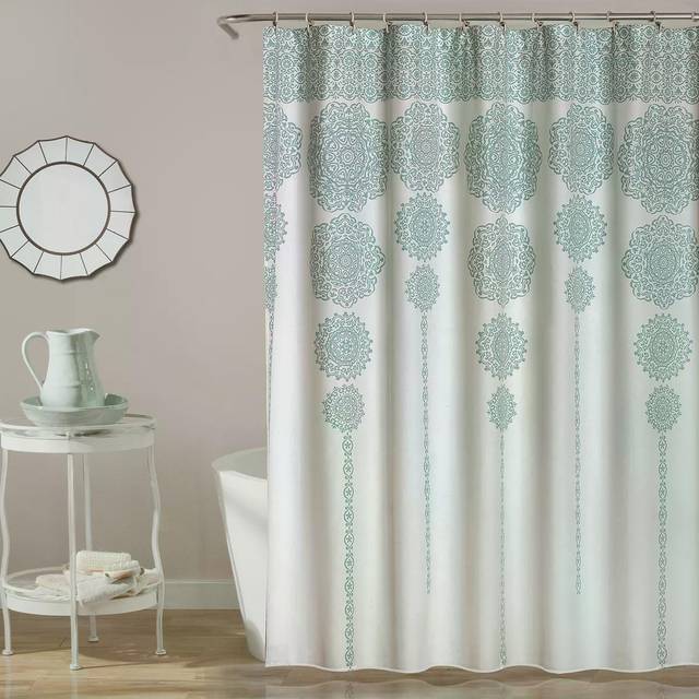 Lush Decor, Blue Stripe Medallion Shower Curtain-Fabric Mandala Bohemian Damask Print Design, x 72, 72 x 72