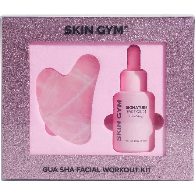 Skin Gym Rose Quartz Gua Sha & Signature Oil Kit | Holiday Radiance Boosting Duo | Facial Contouring & Skin Rejuvenation | All-in-One Exfoliating  Smo