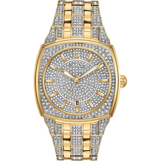 Bulova 98b323 phantom crystal pave dial gold mens mans watch with tags