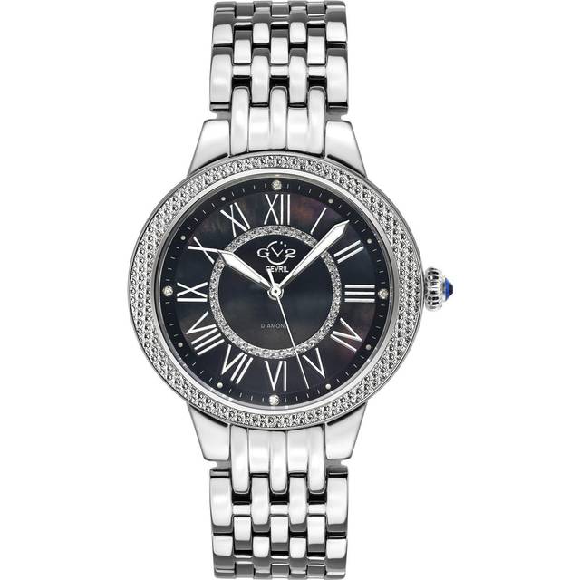 GV2 Women's Astor II Black Dial Stainless Steel Swiss Quartz Diamond Watch in Silver - One Size