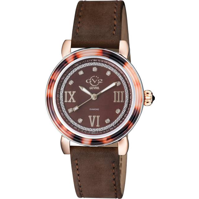 Gv2 WoMens Marsala Swiss Quartz Diamond Tortoise Mother Of Pearl Dial, Brown Suede Watch - One Size