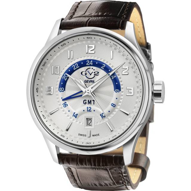 Gevril Womens GV2 Mens Giromondo Silver Dial Brown Calfskin Leather Watch - One Size