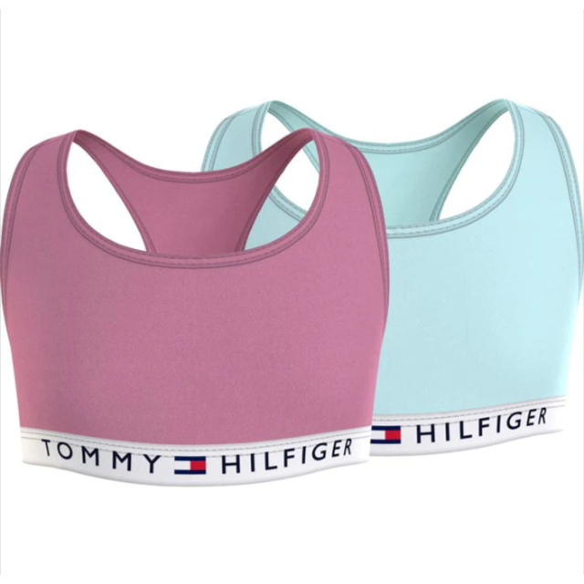 Tommy Hilfiger Girl's Girls 2 Pack Original Cotton Bralette, Rose Tea/Aqua Glow - Pink - Size: 12 years/13 years/14 years