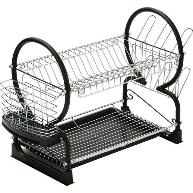 2 Tier Dish Drainer With Purple Enamel Frame, Stylish And Durable Rack For Drying Plates, Cups And Cutlery, - Black - One Size