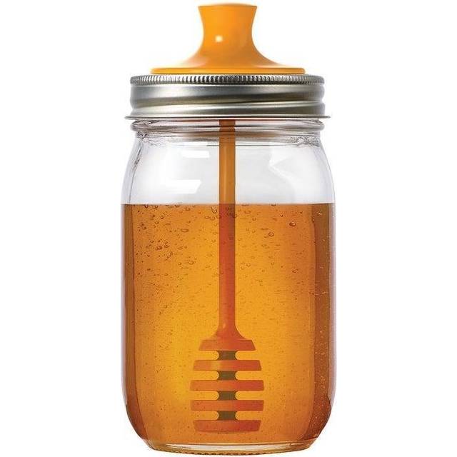 Jarware Honey Dipper Lid for Regular Mouth Mason Jars  Orange  16-Ounce