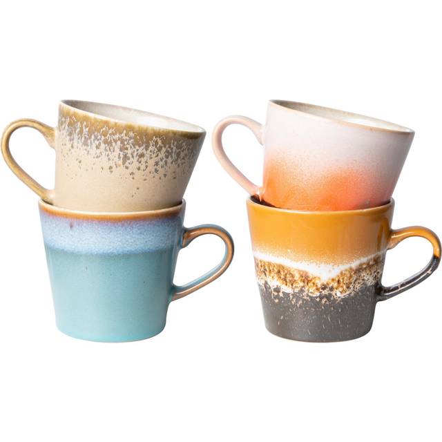 HKLiving - 70s Cappuccino Mugs (Set of 4) - Kopp - Meteor - 12 x 9,5 x 8,5 cm