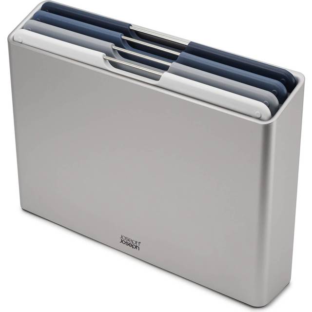 Joseph Joseph Folio- Skärbrädset med slimline fodral för organiserad förvaring, 4 delar- Stor, Silver/blå