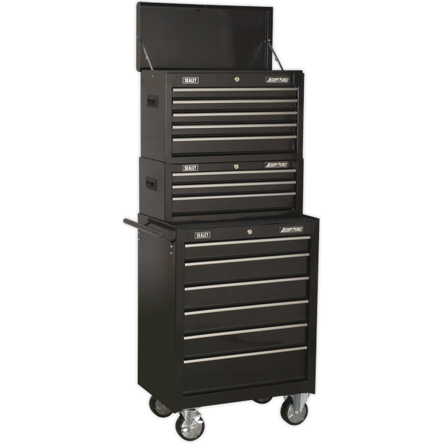 SEALEY - AP22BSTACK Topchest, Mid-Box & Rollcab 14 Drawer Stack - Black