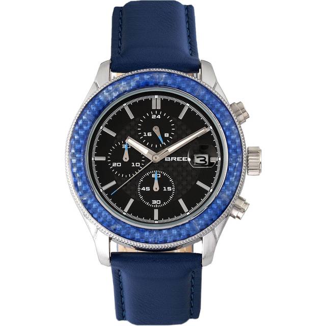 Breed Mens Maverick Chronograph Leather-Band Watch w/Date - Blue Stainless Steel - One Size