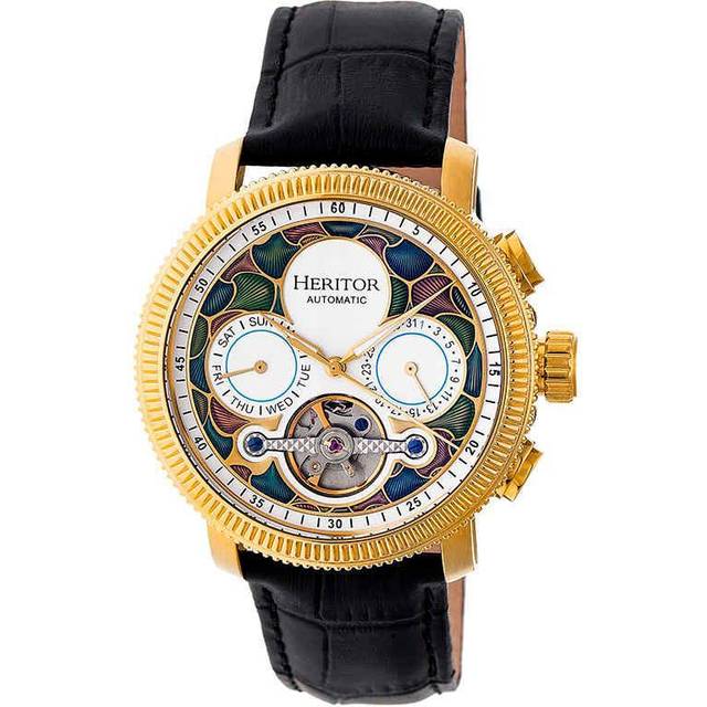 Heritor Automatic Mens Crocodile Aura Semi-Skeleton Leather-Band Watch - White NA - One Size