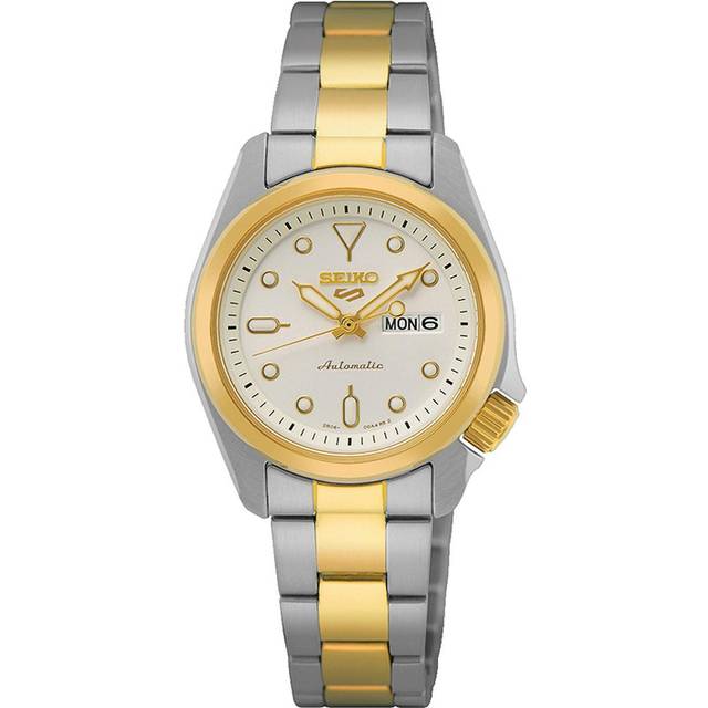 Seiko 5 Sports Two Tone Stainless Steel White Dial Automatic SRE004 SRE004K1 SRE004K 100M Women&#39;s Watch