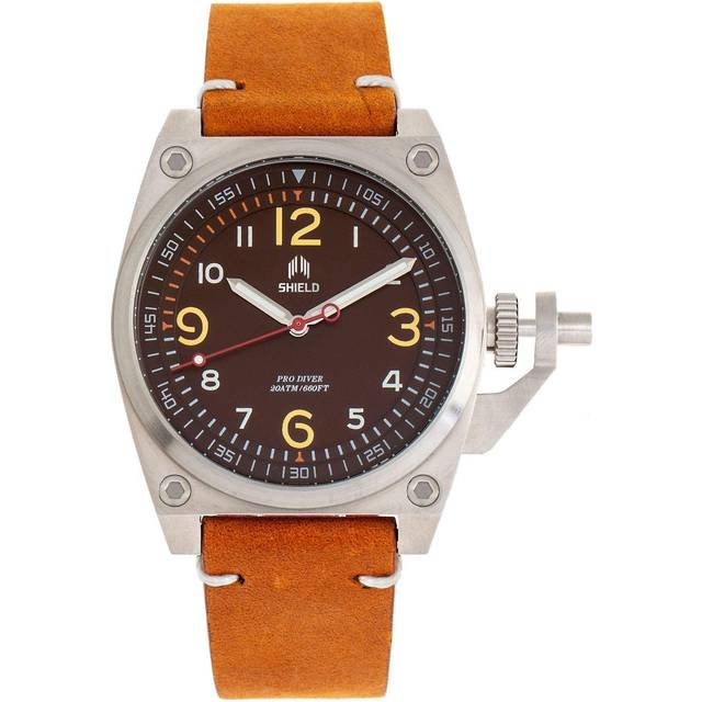 Shield Pascal Leather-Band Mens Diver Watch - Camel Stainless Steel - One Size