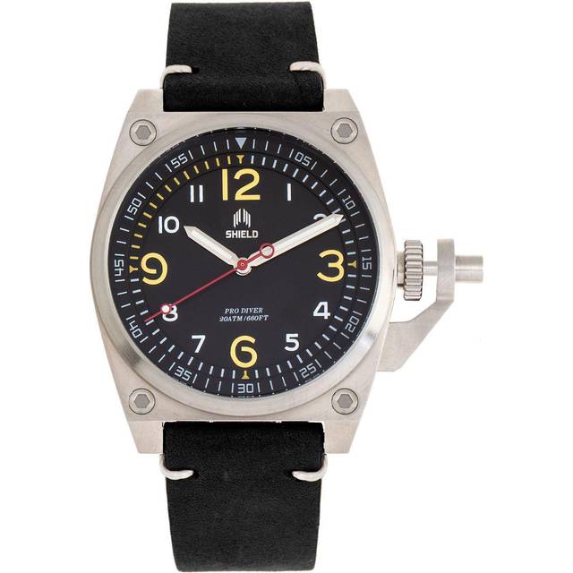 Shield Pascal Leather-Band Mens Diver Watch - Silver Stainless Steel - One Size