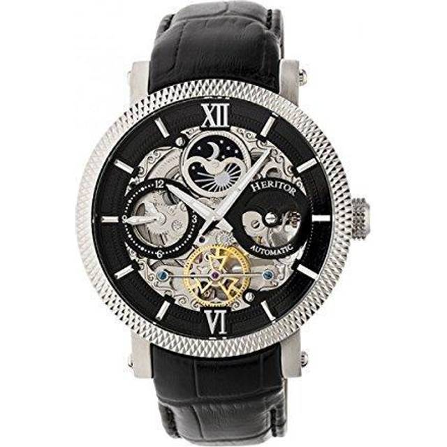 Heritor Automatic Mens Aries Skeleton Leather-Band Watch - Black Stainless Steel - One Size