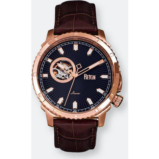 Bauer Automatic Semi-SkeletonLeather-Band Watch - Rose Gold - One Size