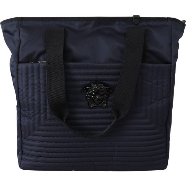 Versace logo-plaque zipped Tote Bag - Blue (OS)