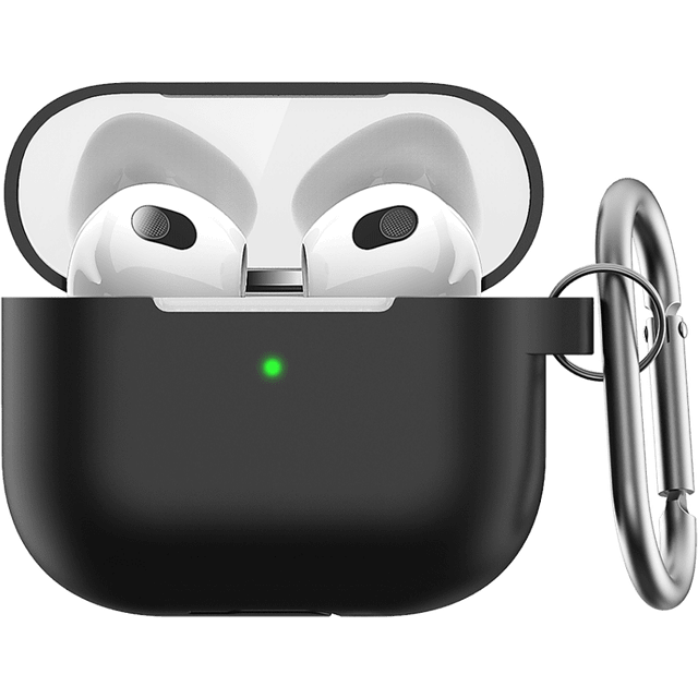 Keybudz Elevate skyddsfodral med karbinhake för Apple AirPods 3, fodralfodral, hörlurar tillbehör laddningsfodral, svart