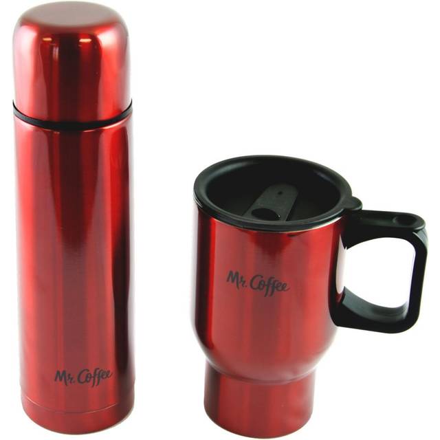 Mr Coffee Javelin and Expressway 2 pc Thermas  Thermal Travel Mug Gift  Red Metallic Stainless Steel  2 Piece Set