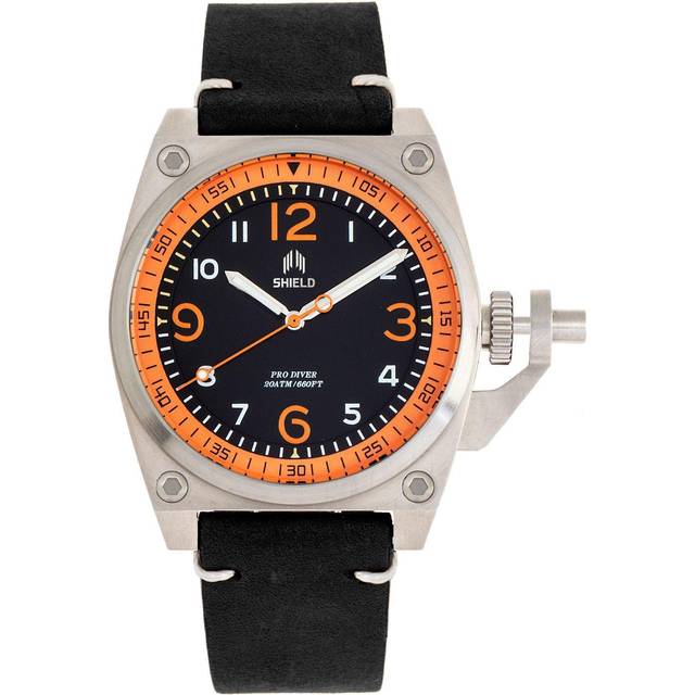 Shield Pascal Leather-Band Mens Diver Watch - Orange Stainless Steel - One Size