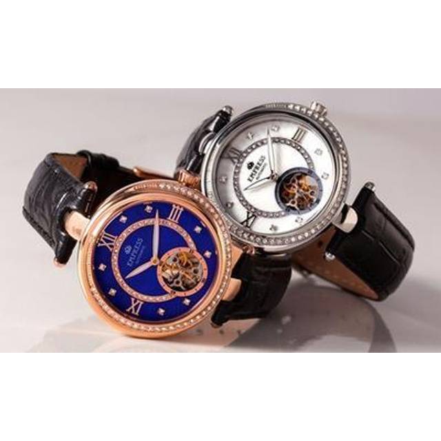 Empress Womens Stella Automatic Semi-Skeleton MOP Leather-Band Watch - Purple Stainless Steel - One Size