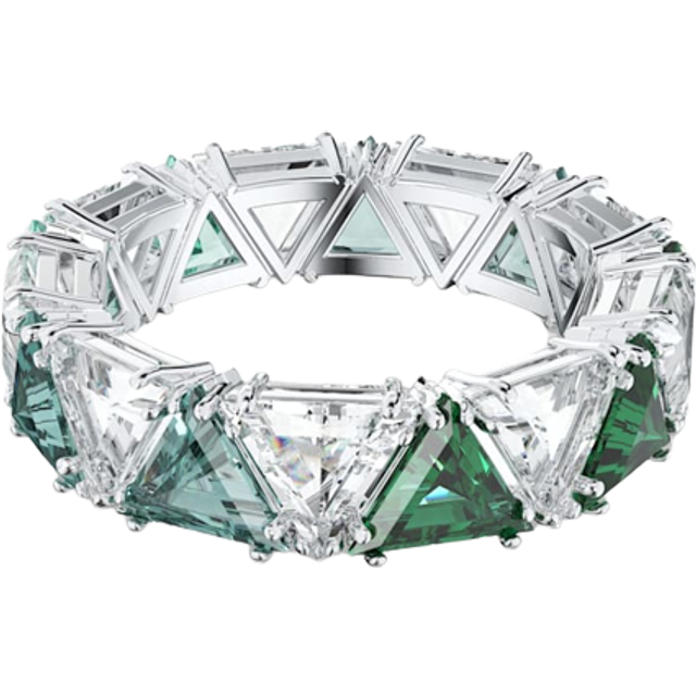 Ortyx cocktail ring, Triangle cut, Green, Rhodium plated - 55