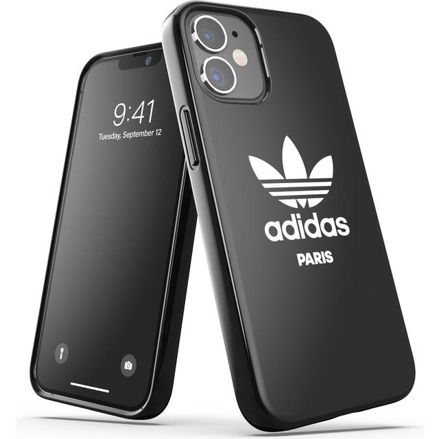 adidas Fodral utvecklat för iPhone 12 Mini-fodral, 5,4 tum, falltestade fodral, stöttåliga upphöjda kanter, original Paris Snap Case skyddsfodral, svart vit logotyp