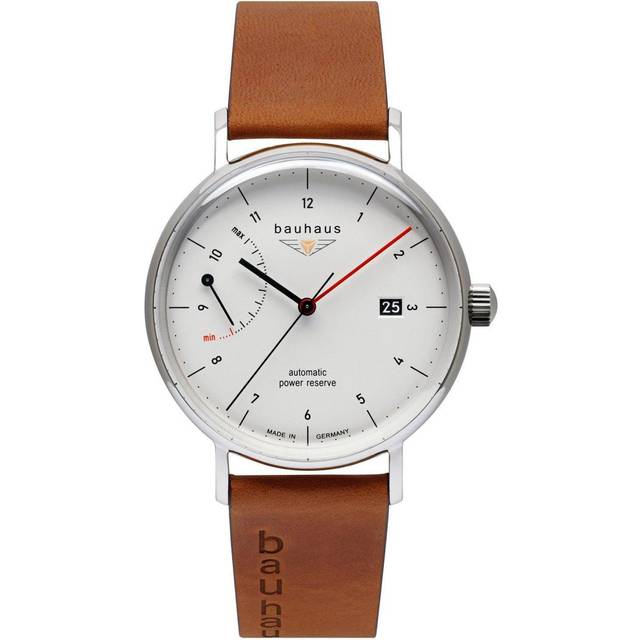 Bauhaus classic brown leather strap white dial automatic 21601 men's watch