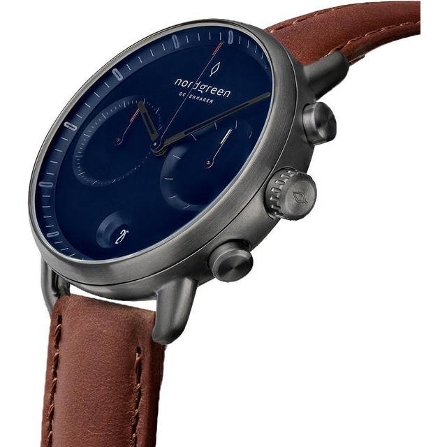 Gents Pioneer Leather Gun Metal 42mm Watch PI42GMLEBRNA