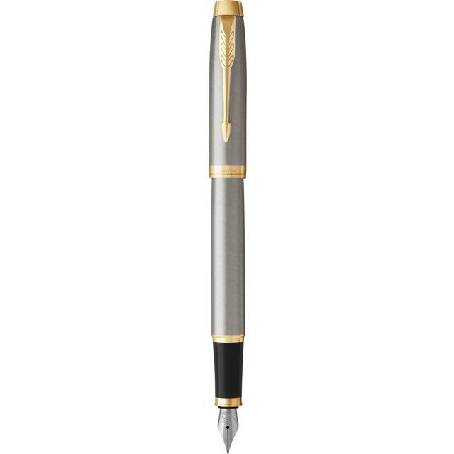 PARKER IM Fountain Pen, Brushed Metal, Medium Nib with Blue Ink Refill (1931656)