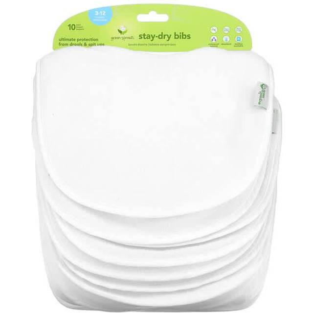 Green Sprouts, Stay Dry Bibs, 3-12 Months, White, 10 Pack