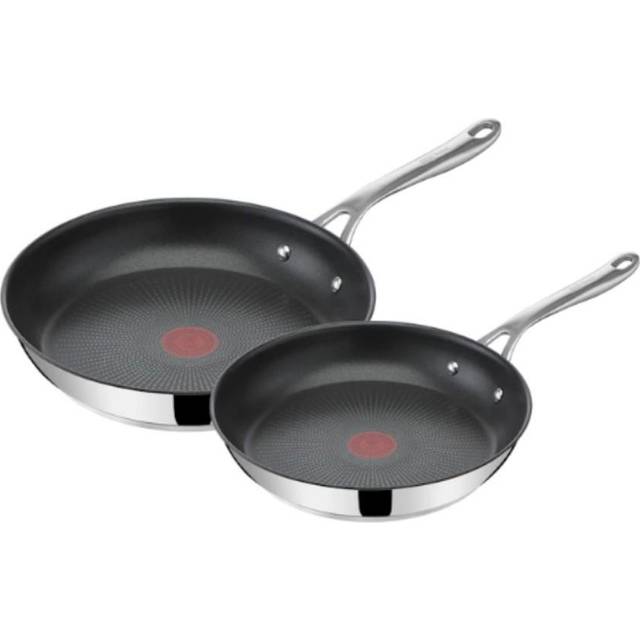 Jamie Oliver Tefal Cook's Direct Stekpanna E304S244 | Svart/Rostfritt Stål | 2 Delar Stekpanna Set | 24 & 28 cm | Lämplig för Induktion | Non-Stick Beläggning | Temperaturindikator Thermo-Signal™