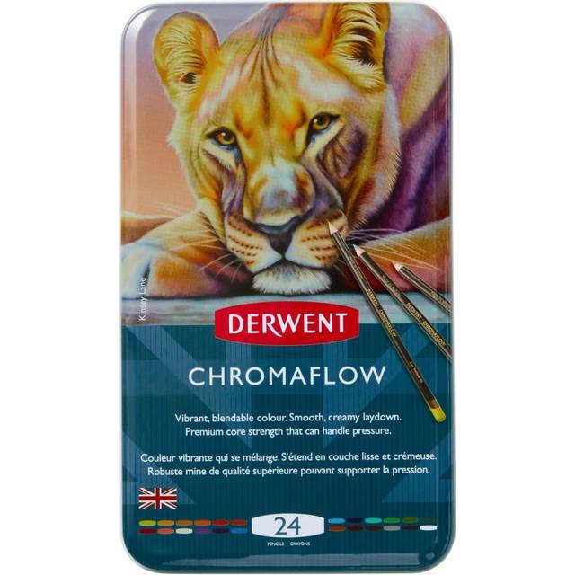 Derwent Chromaflow Coloured Pencils Tin, Set of 24, 3.5mm Core, Premium Core Strength, Professional Quality, Vibrant & Blendable, Ideal for Drawing &