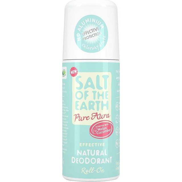 Natural Deodorant Roll On by Salt of the Earth, Melon & Cucumbe - Vegansk, Långvarigt Skydd, Godkänd av Leaping Bunny, Tillverkad i Storbritannien - 75 ml